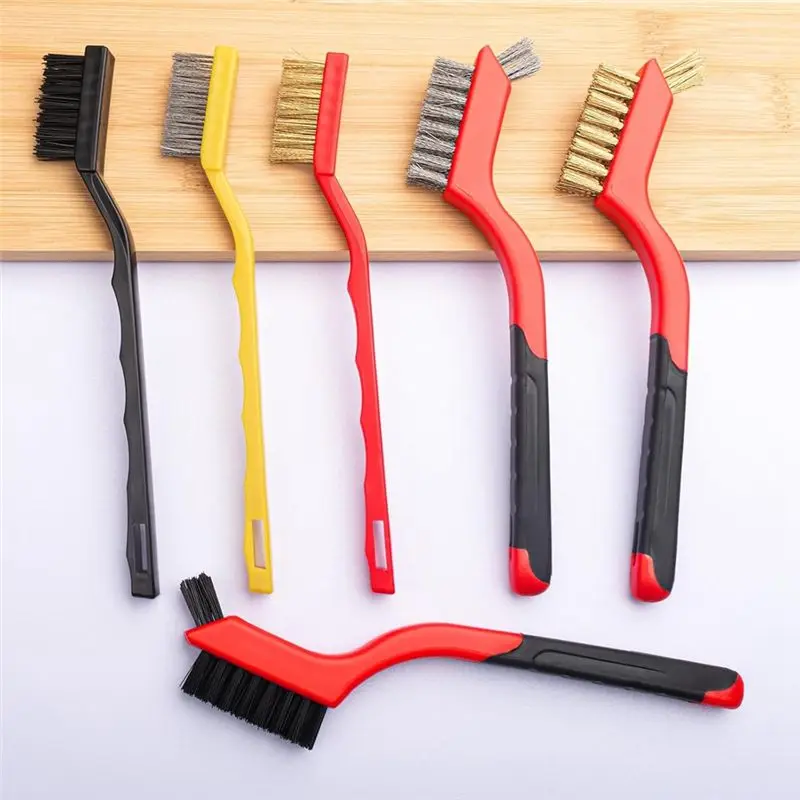 AEE4-Wire Brush Set 6Pcs, Stainless Steel/Brass/Nylon/Bristle Brushes For Cleaning Rust, Scrub Removal Paint And Grout