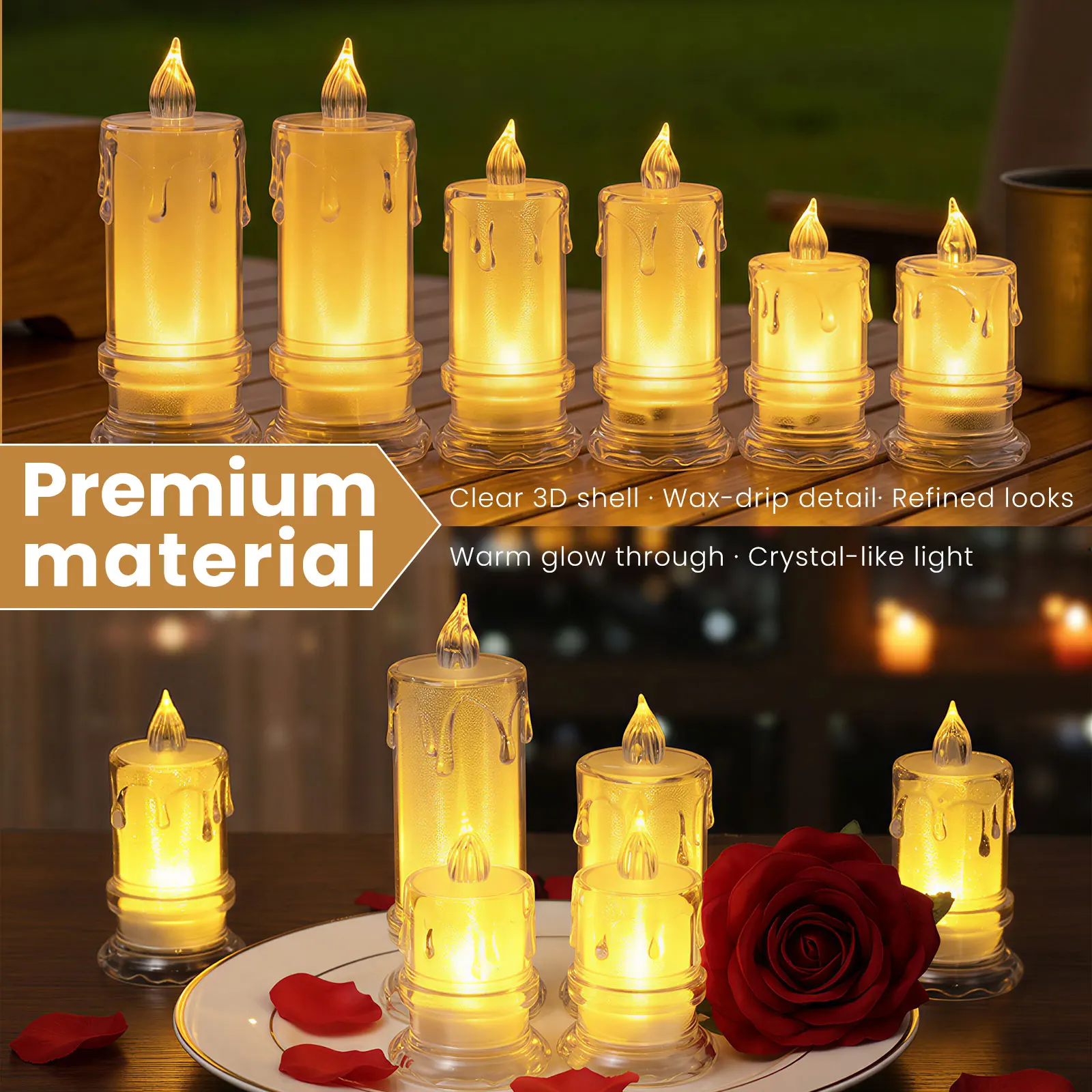 6Pcs Electronic Candle Lamp LED Flameless Candle NightLight Solar/Battery Operated Ambient Light Home Decor Flickering Prop Lamp