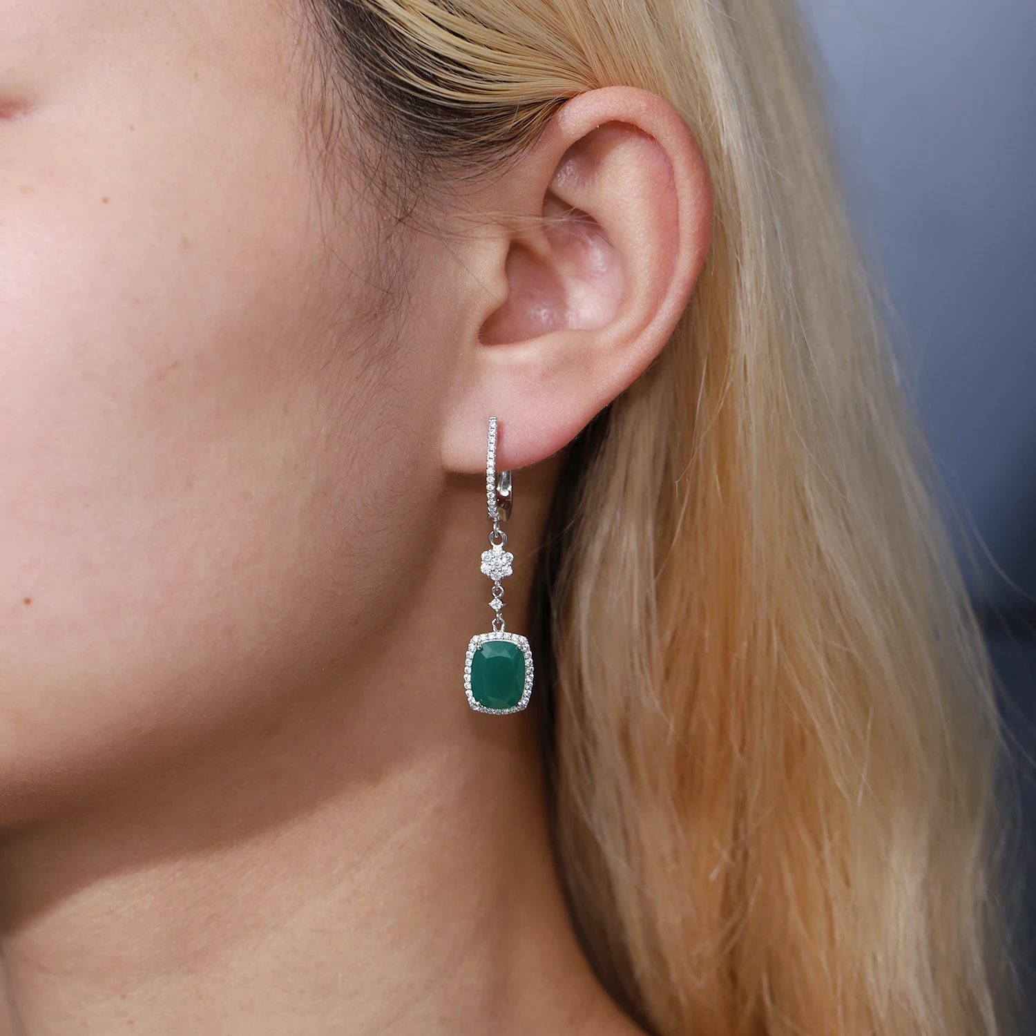 Gem\'s Ballet Natural Green Agate Earrings Solid 925 Sterling Silver 4.43ct Gorgeous Fine Jewelry Drop Earrings For Women
