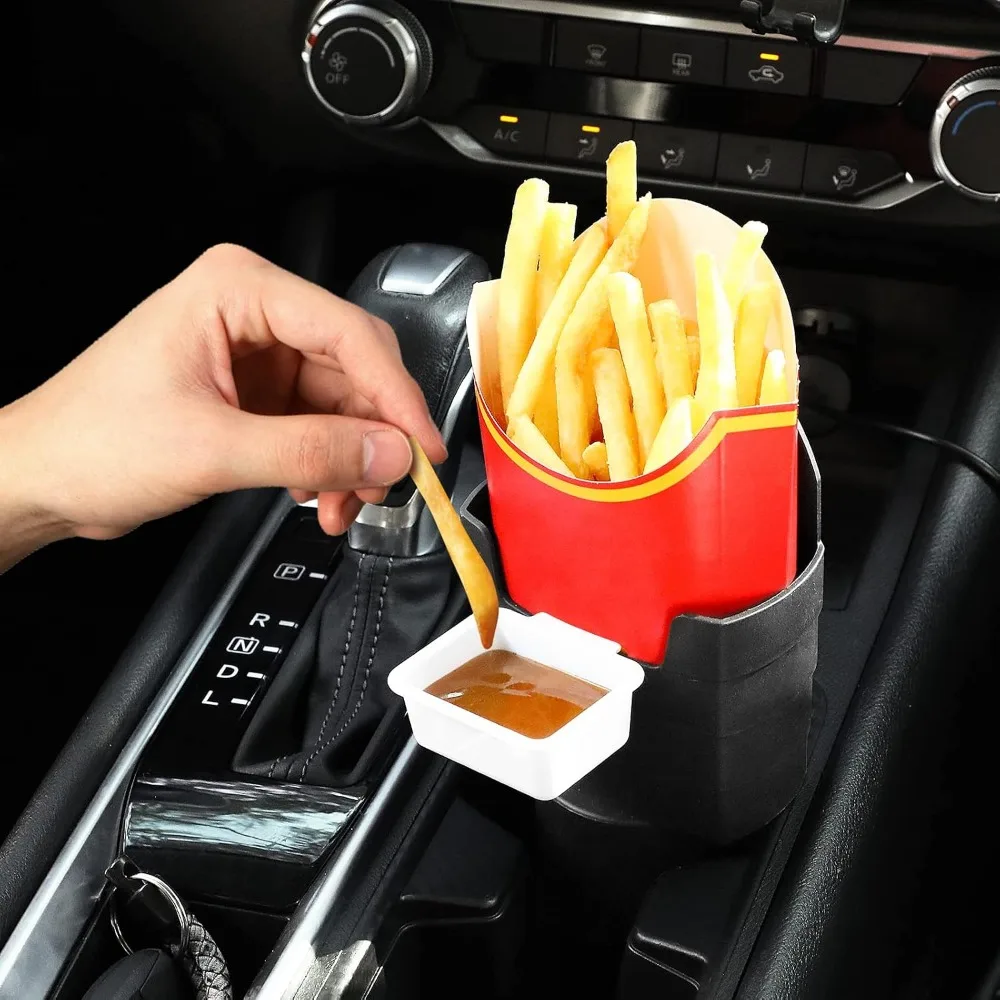 French Fry Holder with Mounting Holds Fries Chips, ketchup, Sauce & More Car Interior Snack Box Multi-Purpose Fast Food Holders