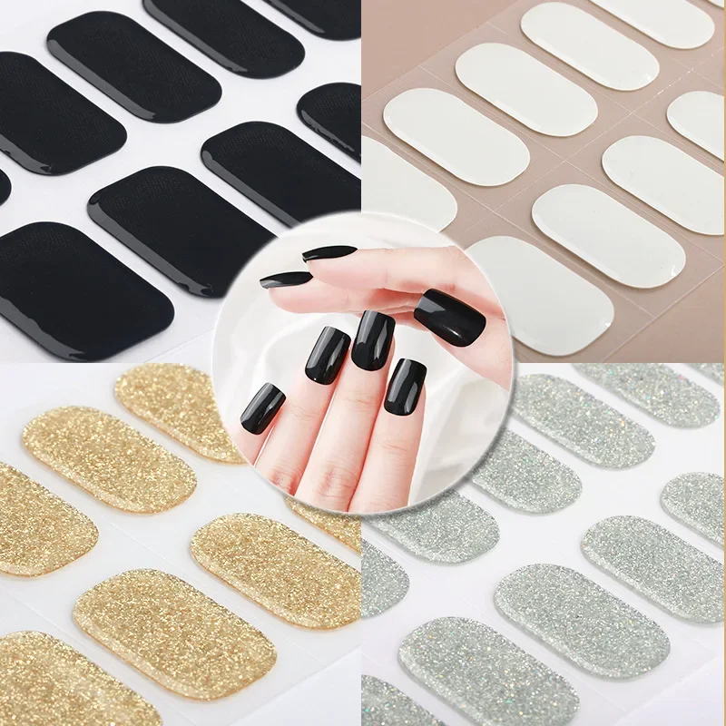 16Tips Gel Nail Enhancement Sticker Solid Color Scallion Powder UV Phototherapy 3D Stereo Semi Curing Nail Stick