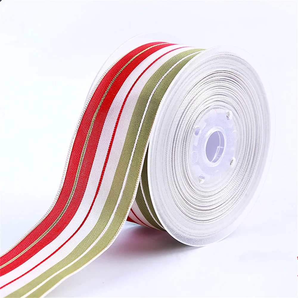 

40mm 25Yards Wired Edges Red White Grey Stripes Ribbon Stitched Line for Birthday Christmas Gift Box Wrapping Decoration DIY