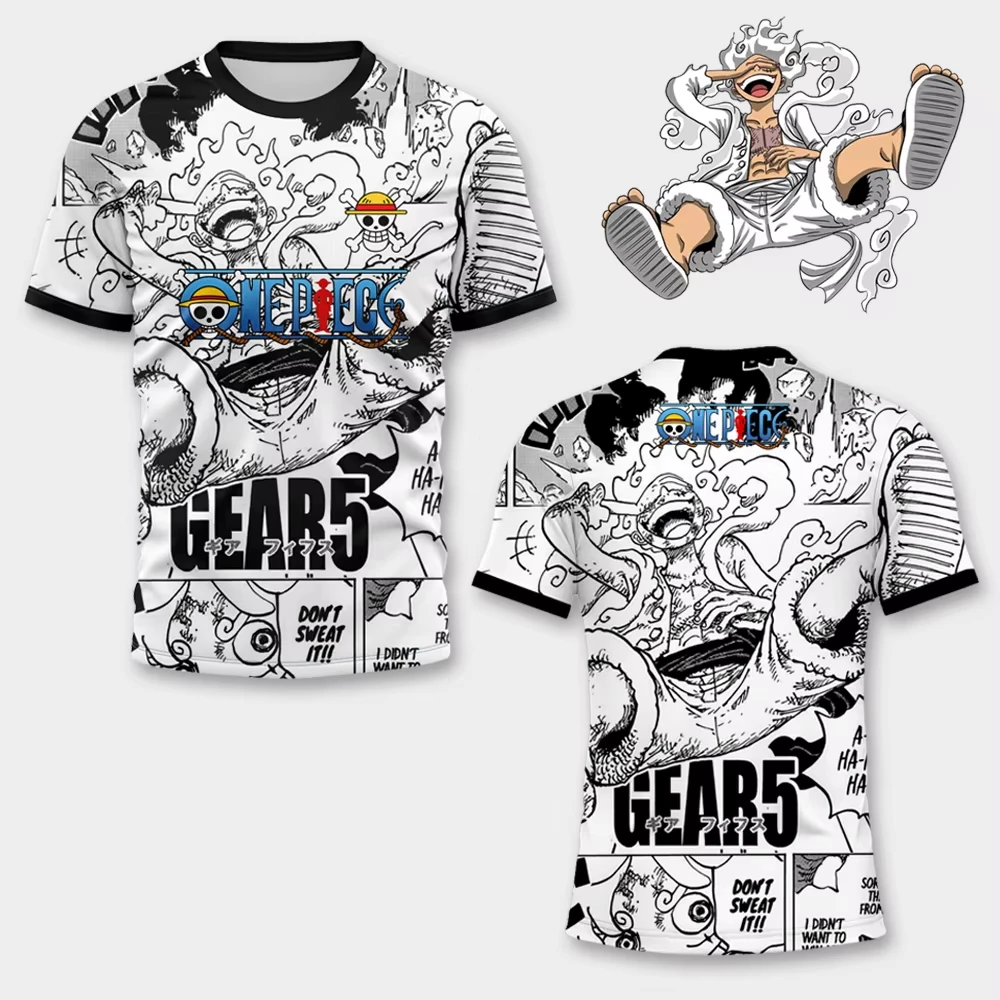 One Piece Luffy Gear 5 Fußballtrikot, Sommer-T-Shirt, Cartoon, japanischer Stil, lässiges Sport-T-Shirt, geeignet für Damen und Herren.