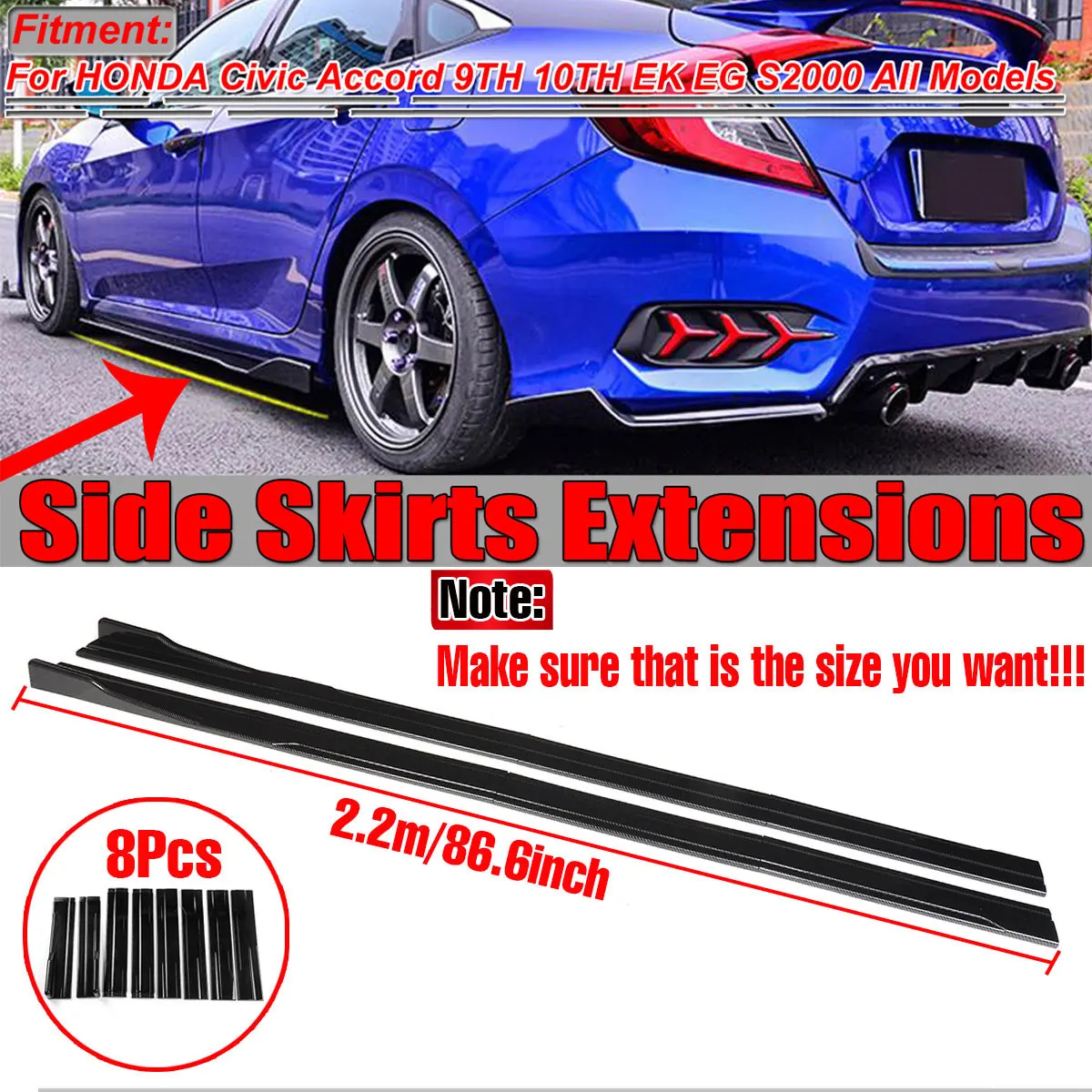 

2.2m Universal Side Skirt Extensions Car Side Skirts Winglet Splitters Lip For BMW For Benz For Honda For Audi For VW