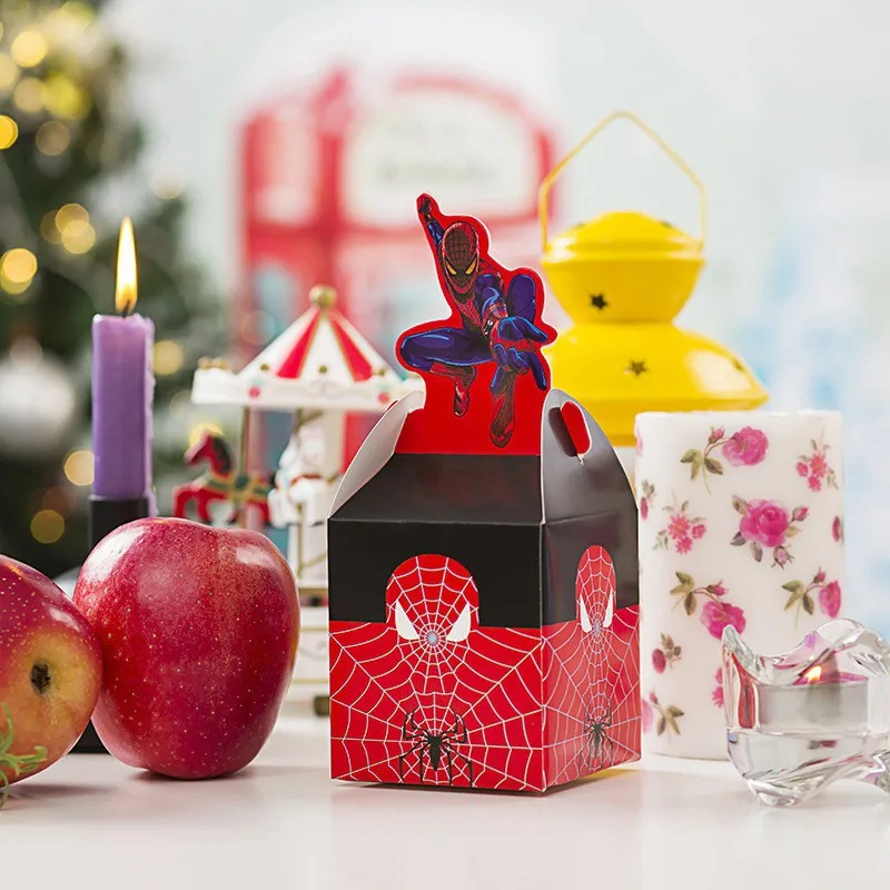 Caja de dulces de Los Vengadores para niños, decoración de fiesta de cumpleaños, tema de superhéroes, pastel de palomitas de maíz, caja de regalo de Navidad, Spiderman, Iron Man, Hulk, 12 piezas