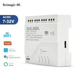 Tuya Smart WiFi 7-32V 85-250V Switch 4 Channel With Ding Rail Housing ,RF433, Inching ,Self-lock ,Inter-lock,Works with Alexa