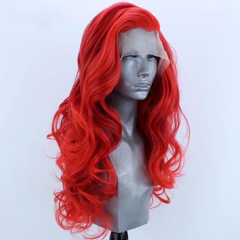 Bright Fire Red Loose Wave Hair Synthetic 13x4 Lace Front Wigs High Quality Heat Resistant Fiber Hair Free Parting For Women Wig