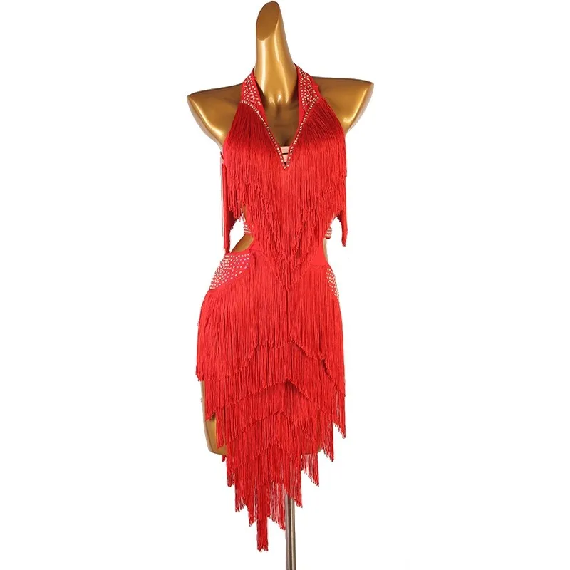 Multiple Colors Dress Latin Dance Costume Adult Women's Tassels Dress Chacha Samba Dance Performance Competition Dress DQL12241