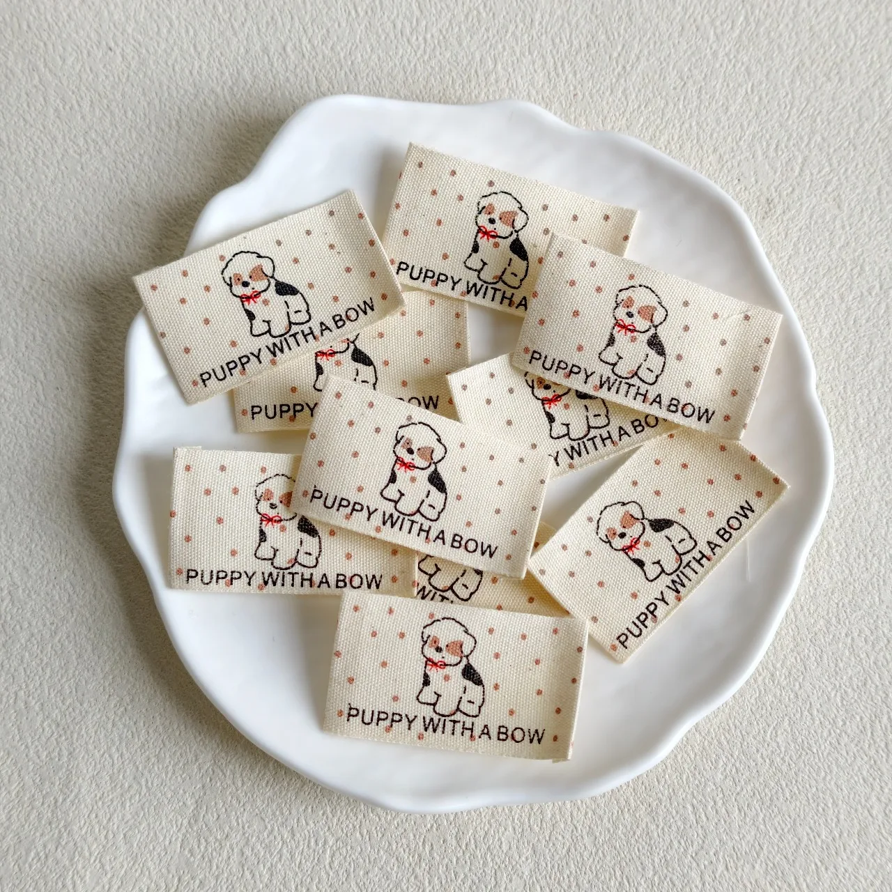 Puppy Polka Dot Cloth Tags Decor Patches,DIY Handcraft Sew On Labels for Socks Doll Hair Accessories Craft Supplies