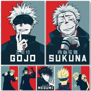 Anime Jepang Jujutsu Kaisen Gojo Satoru Megumi Sukuna Poster Cetakan Gambar Seni Dinding Lukisan Kanvas Ruang Tamu Dekorasi Rumah 10 poster gojo penjualan terbaik - №