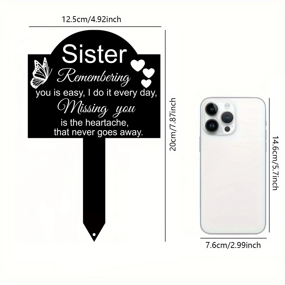 1pc Elegant Sister Memorial Plaque- Metal Tombstone, Black Outdoor Grave Marker for Cemeteries, Gardens, Memorial Parks 2D Flat