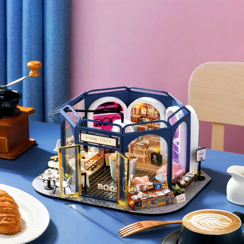 مجموعة OUZEY Book Cafe DIY، نموذج منزل القراءة الخشبي ثلاثي الأبعاد، هدية عيد ميلاد مبتكرة للمراهقين #2