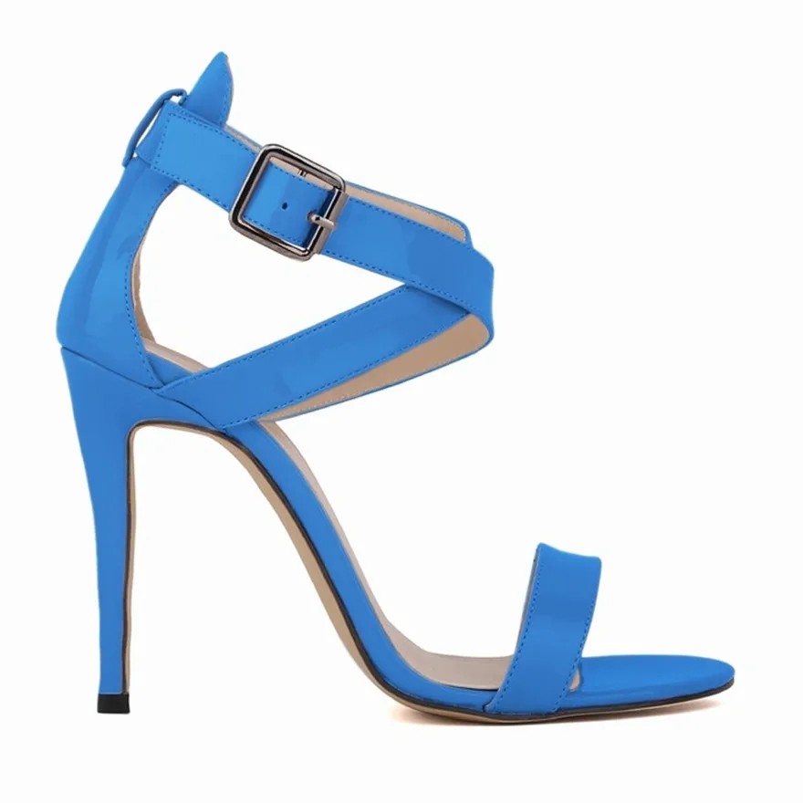 14 Colors Patent Leather Korean Women Sandals 2025 Summer Fashion Cross Buckle Open Toe High Heels 11cm Ladies Party Bride Shoes