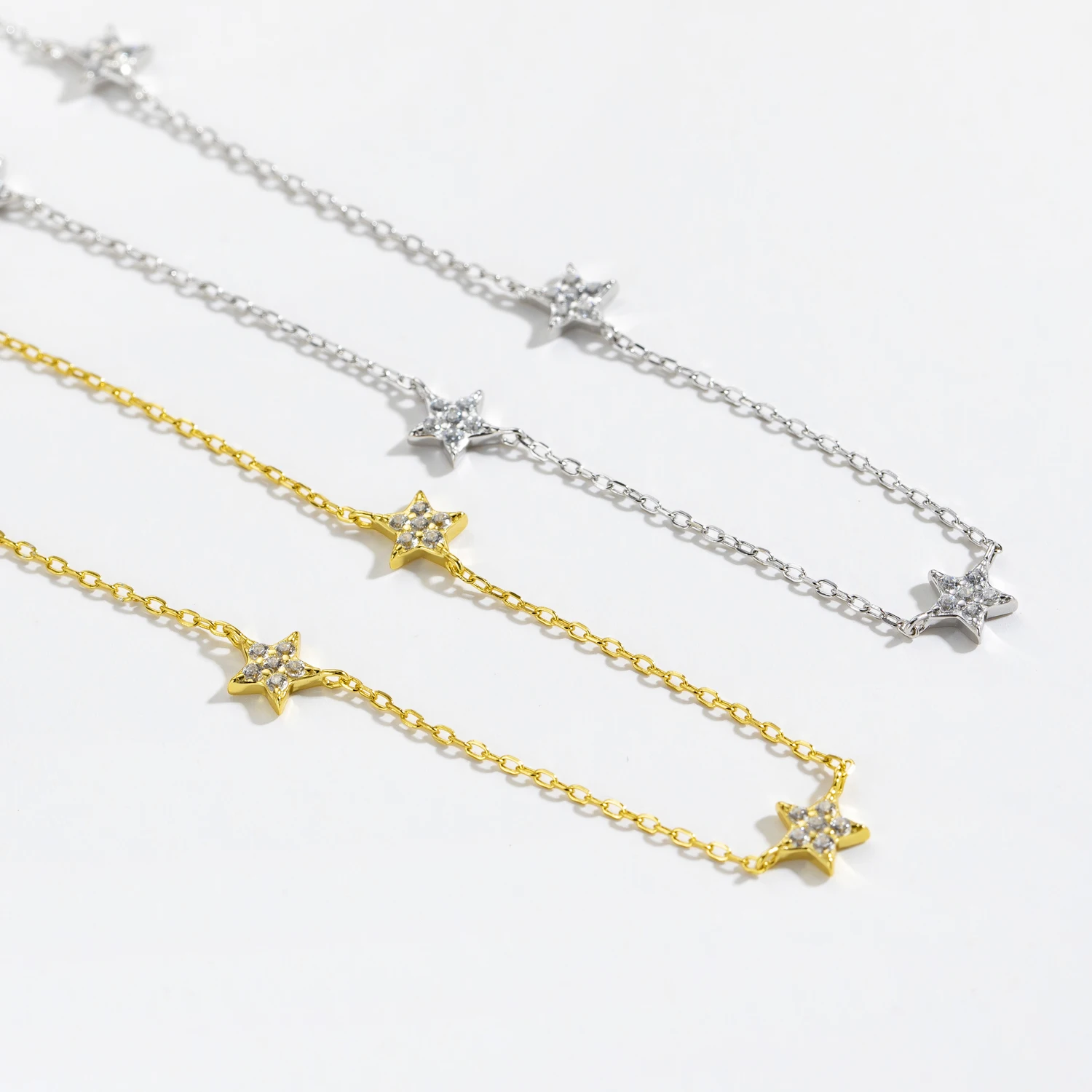 VEWANT 925 Sterling Silver Star CZ Ziron Pave Charm Beads Naszyjnik Długi łańcuszek Ślubna biżuteria Prezent — zdjęcie 3