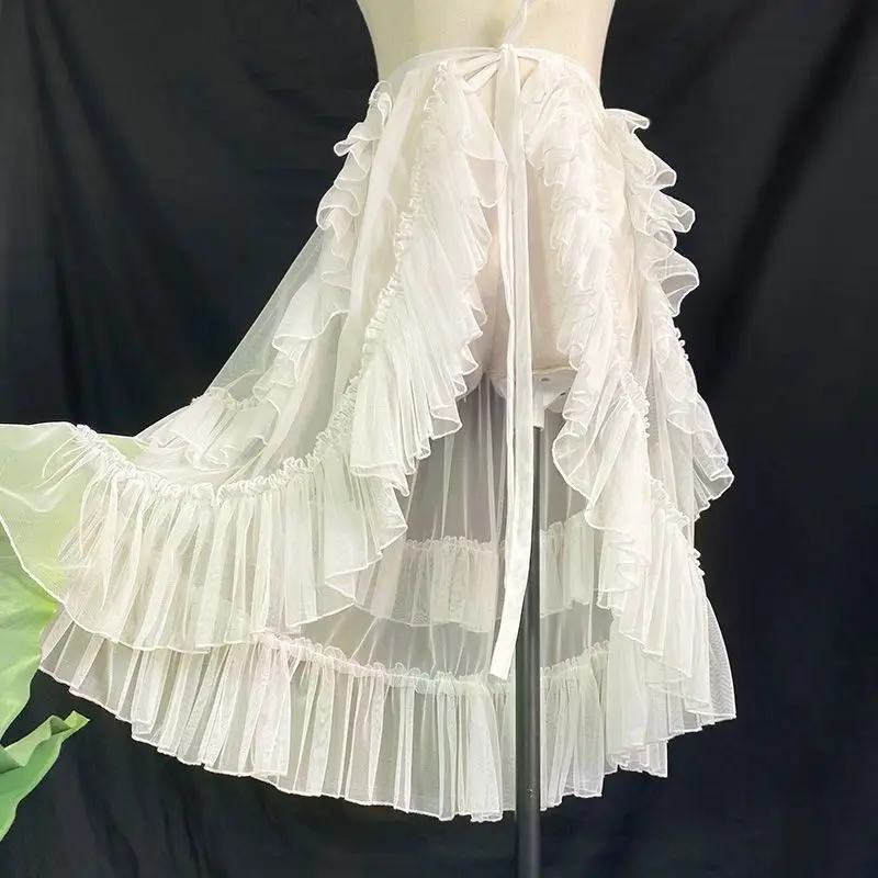 Sweet Elegant Layered Tulle Ruffle Skirt Women Lolita Feminine Romantic Design Length Skirt Casual Summer Wear Party Clothing