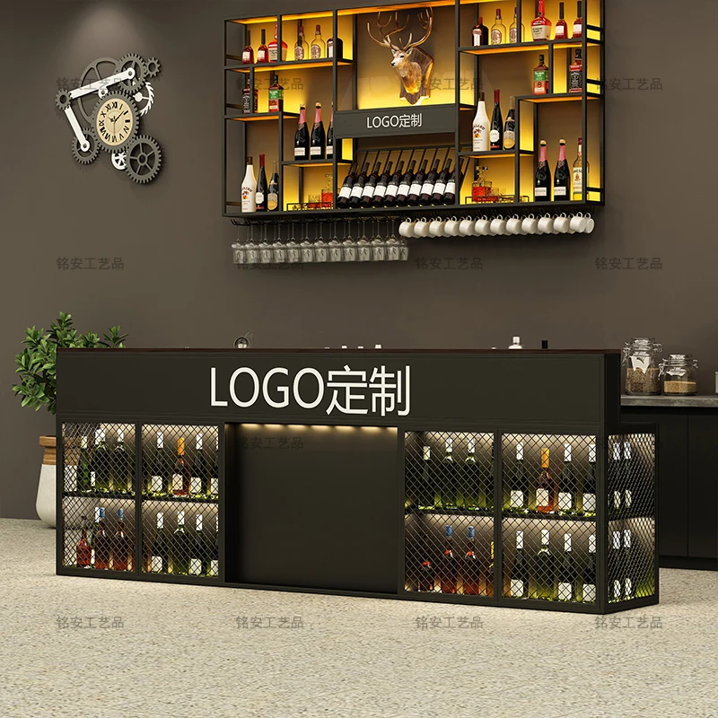 Bar counter, industrial style, hotel front desk, milk tea shop, clean bar, corner table, clubhouse, bar, illuminated bar counter