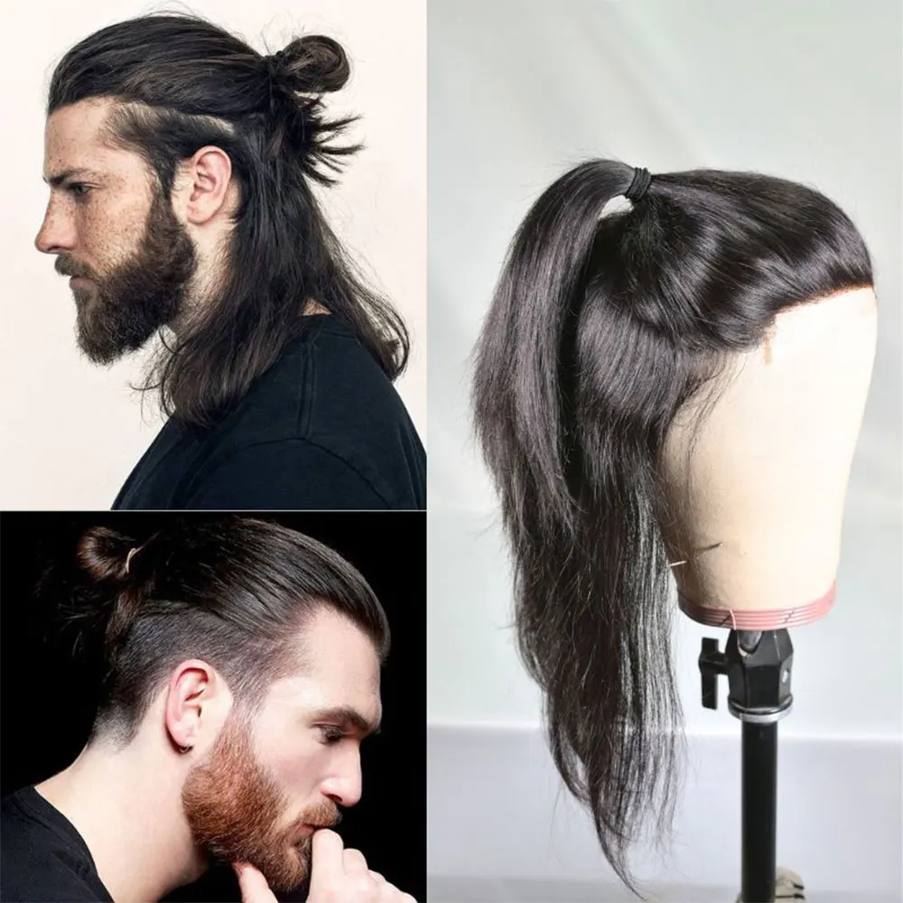 Teraman HW Style 13-inch Long Hair Men's Toupee 10' X 8' Hairpieces Human Hair Lace Front Mono Net with PU Around Wigs for Men