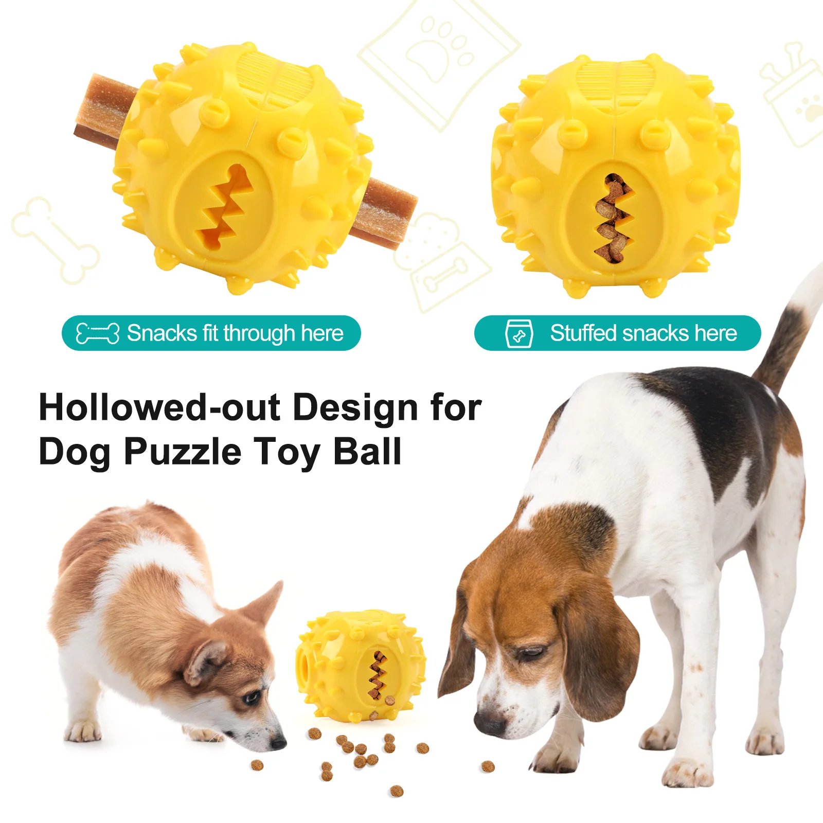 Interaktiver Kaubehandel-Spenderball für Hunde – Selbstspiel, Linderung von Langeweile, bissfest, Zahnreinigungs-Haustierspielzeug – Detail 7