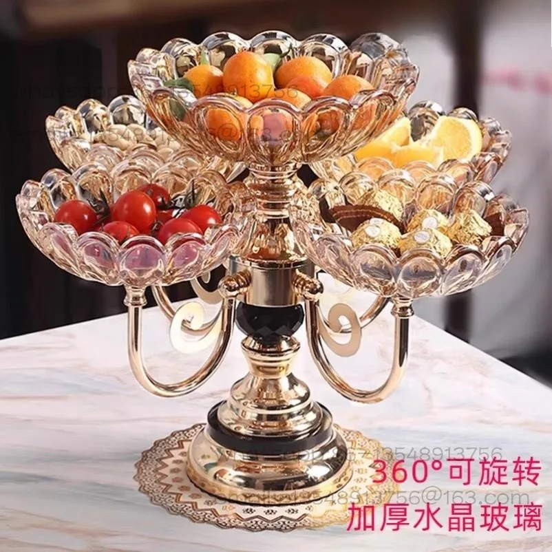 Light Luxury High-end Crystal Glass Multi-layer European Rotating Fruit Plate, Living Room Tea Table and Fruit Plate