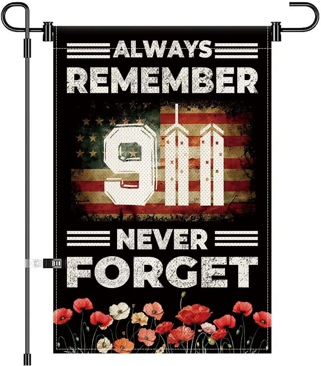 Always Remember 911 Never Forget Garden Flag Poppy Patriotic Soldier Memorial Independence Day Banner for 4th of July Vetera yyi