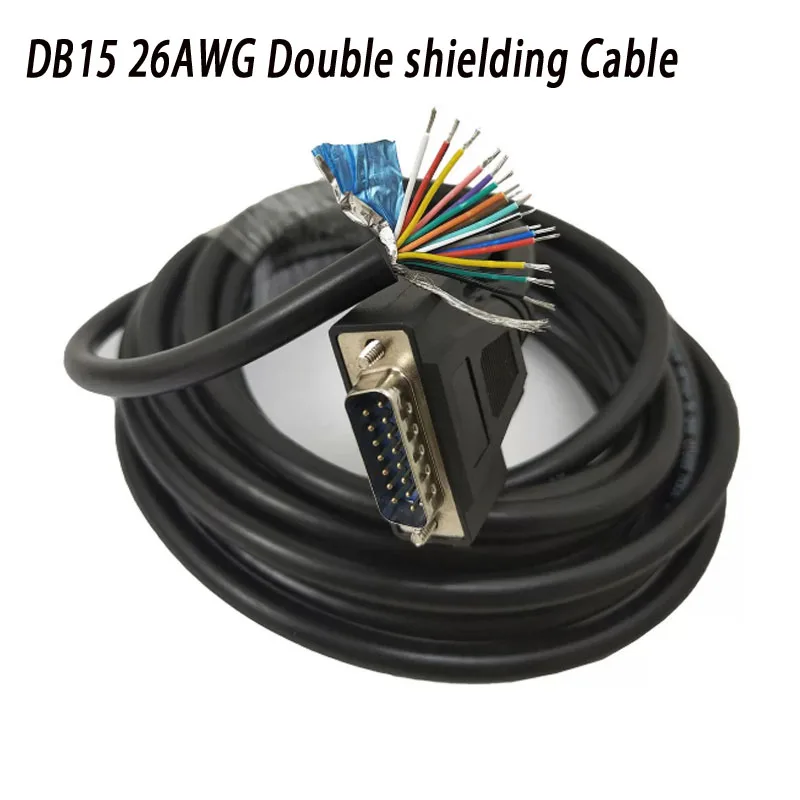 Industrial grade DB15 15pin Single Plug 2 Wires Female Male copper shielded data signal male busbar 26AWG Double shielding