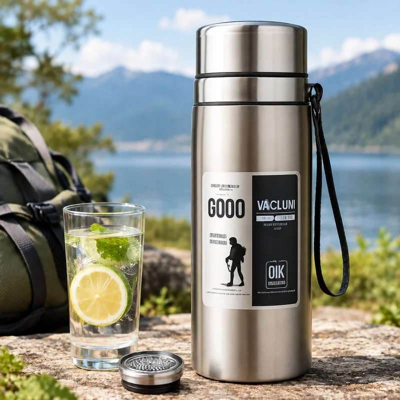 800/1000ml Stainless Steel Sports Water Bottle with Leak-Proof Seal and Carrying Strap, High Capacity Vacuum Insulated Flask