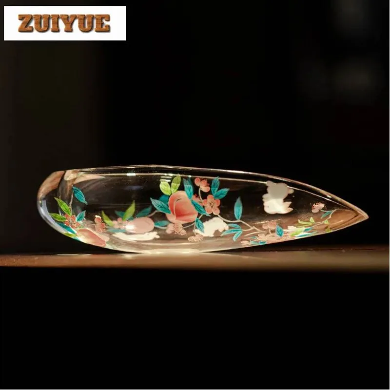 Creative Transparent Glass Longevity Peach Tea Scoop Retro Chahe Shovel Awakening Tea Ladle Drinkware Accessories Decoration Cha