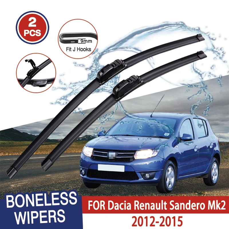 For Dacia Renault Sandero Mk2  2012-2015 Car Windshield Wiper U-type Soft Rubber Frameless Bracketless Car Wipers 22\