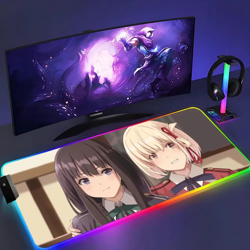 

lycoris recoil Mouse Pad XXL RGB Mouse Pad Kawaii Gaming Accessories Computer keyboard Large Led Desk Mat Backlight Mousepad