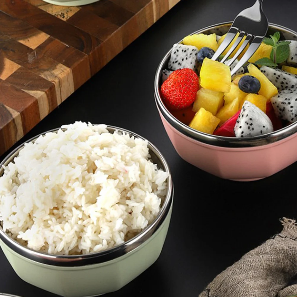 

Steel Rice Double Layer Double-Layer Soup Noodle Bowl Heat Resistant Kitchen Supply Household Student Bowl