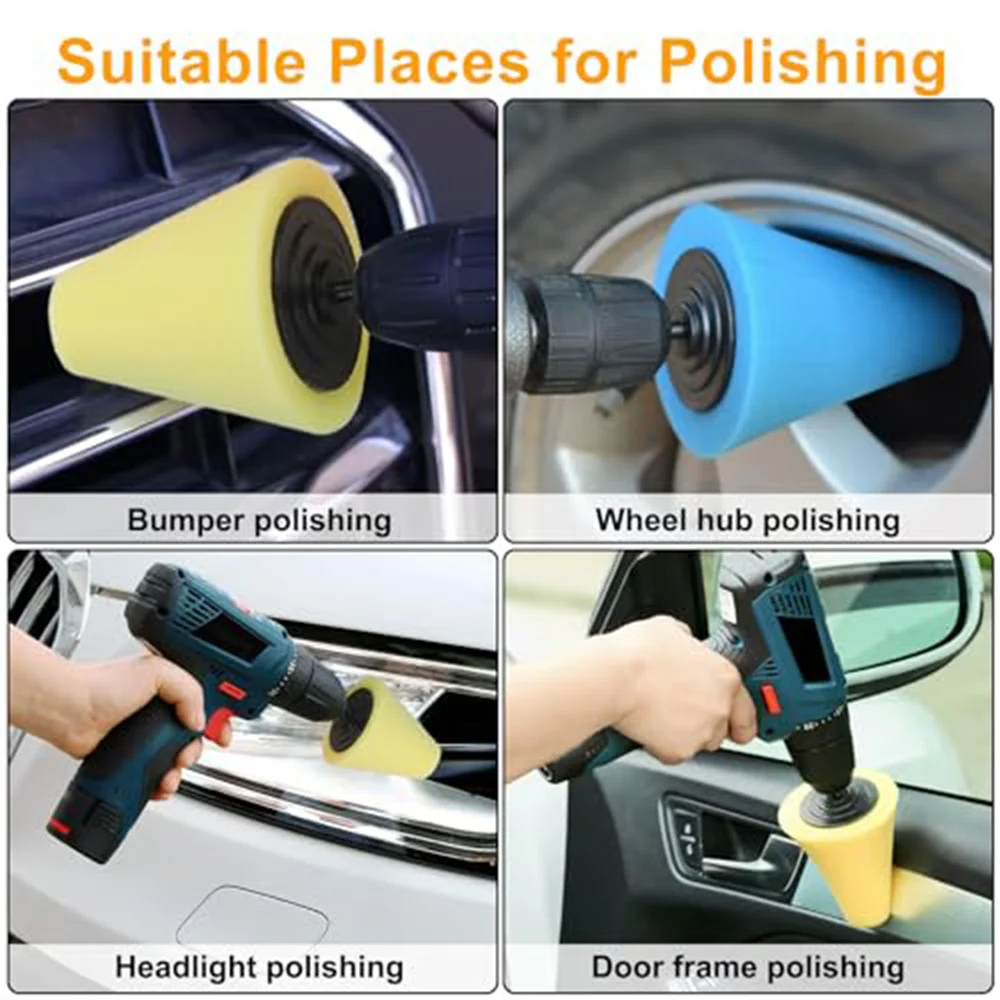 6PCS Car Wheel Hub Drill Buffing Sponge Pads Set 1/4" Shank Polishing Wheel Flannelette Pads for Automotive Metal Wood Glass