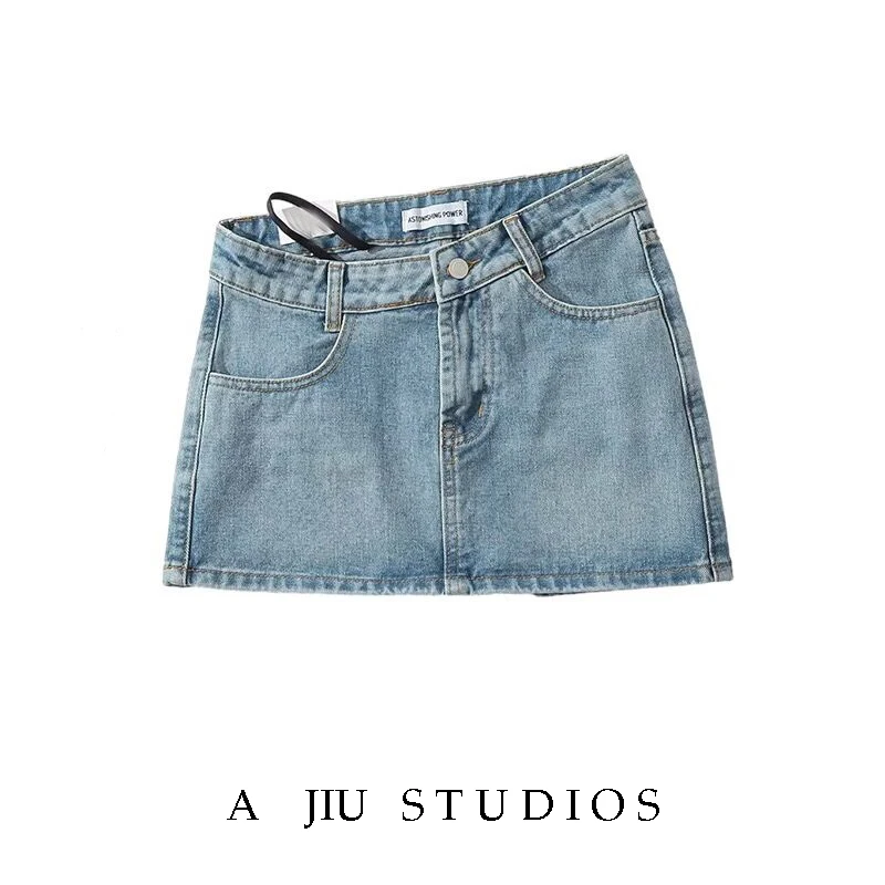 

Американская ретро-юбка из денима с асимметричным подолом, женская летняя юбка с низкой талией, А-силуэт, облегающая, средней длины