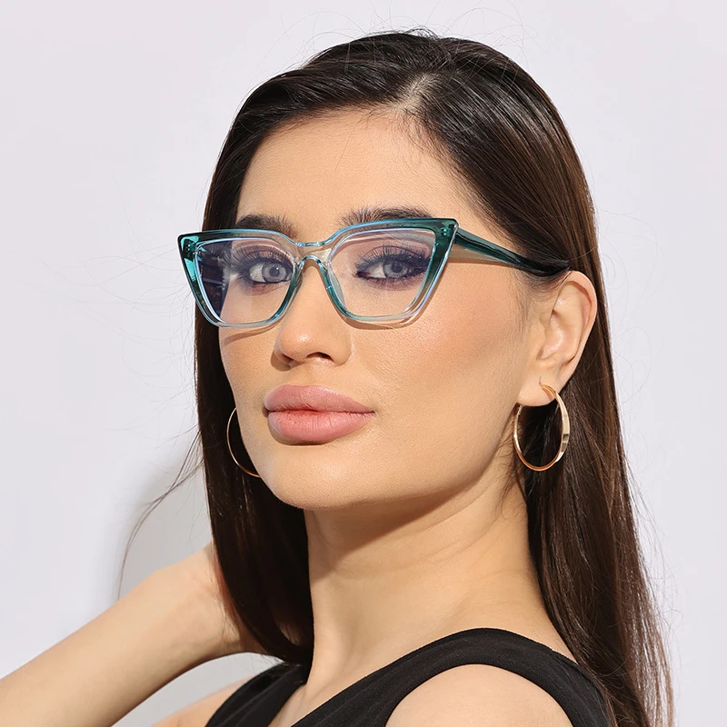 2023 New European and American Fashion Cat Eye Flat Mirror Anti Blue Light Glasses Frame Insert Spring Leg Eyes Frame for Women