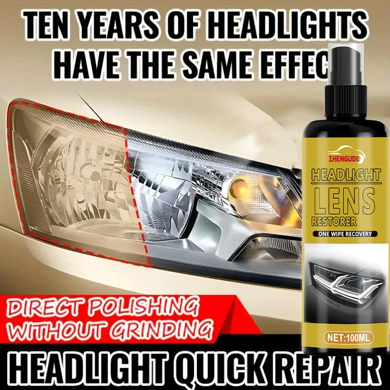 100ml Car Headlight Repair Kit, Crystal Clear Coating, Car Headlight Stain Removal Spray, Enhances Brightness, Repairs Scratches and Prevents Yellowing, Uv Protection, Durable Pe Material