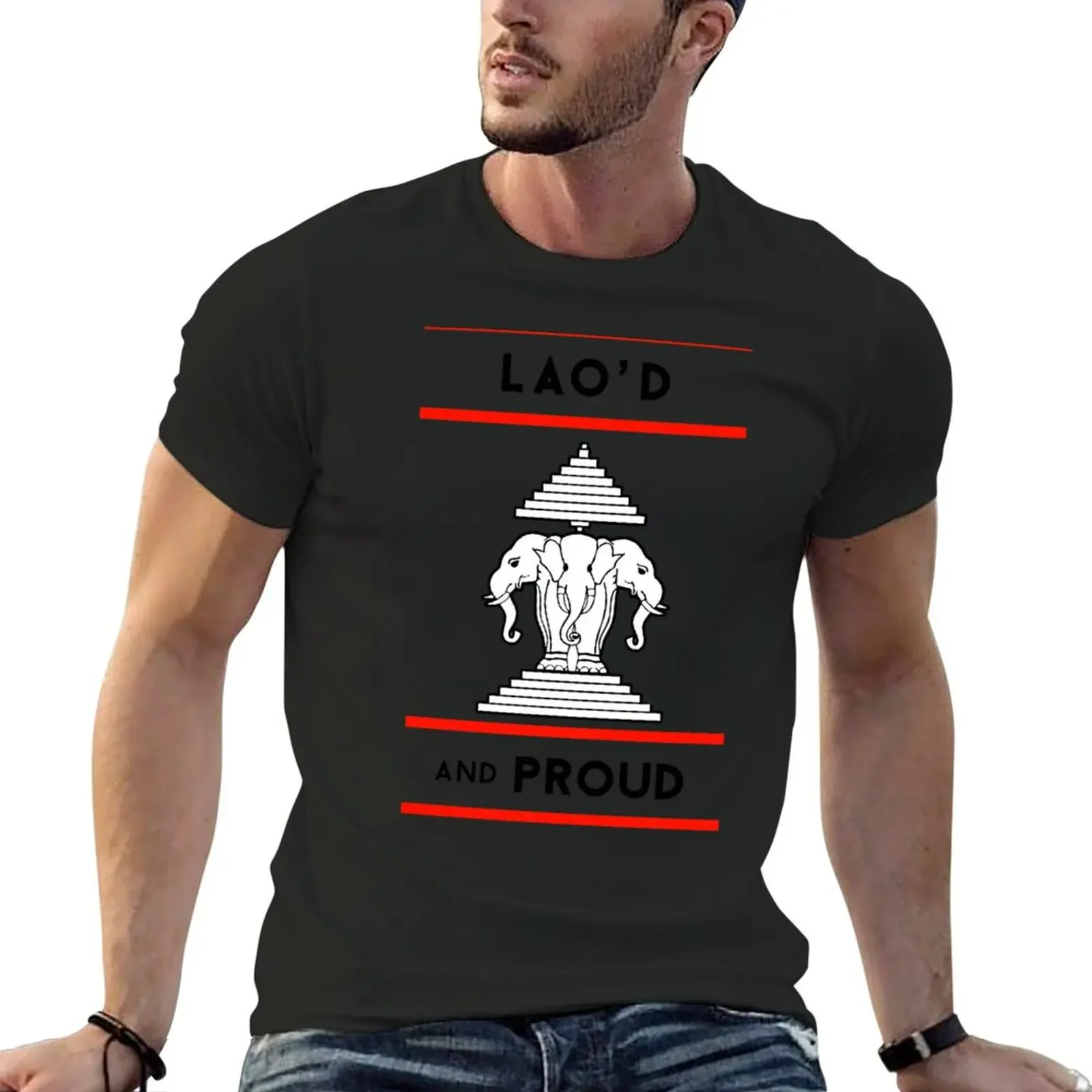 Lao’d and Proud Black Font 3 Headed Elephant T-Shirt sublime custom t shirt heavy weight t shirts for men