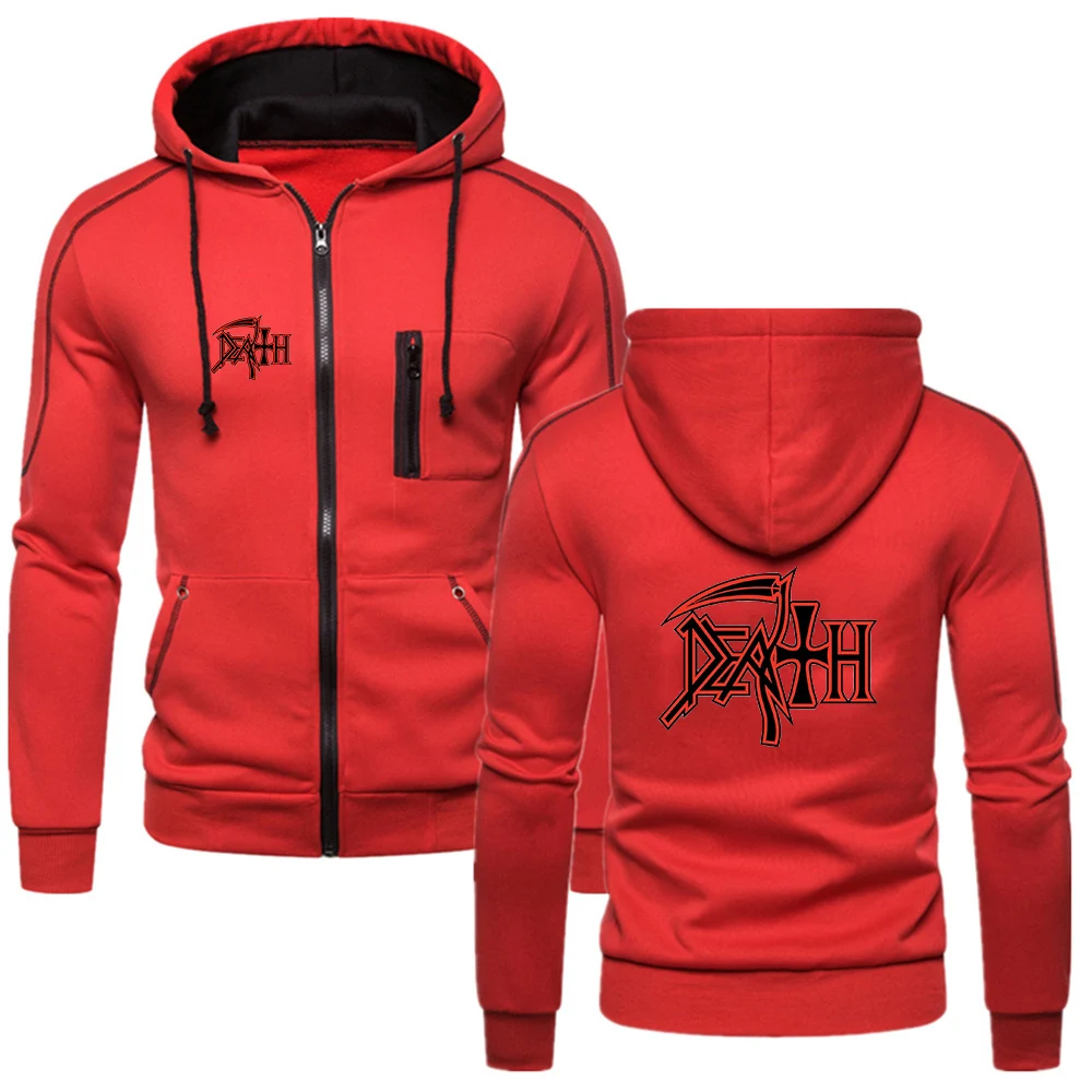 

2025 Spring And Autumn Men's Heavy Metal Rock Band Death Logo Print Simple Solid Color Coat High Street Fashion Jacket Hooded