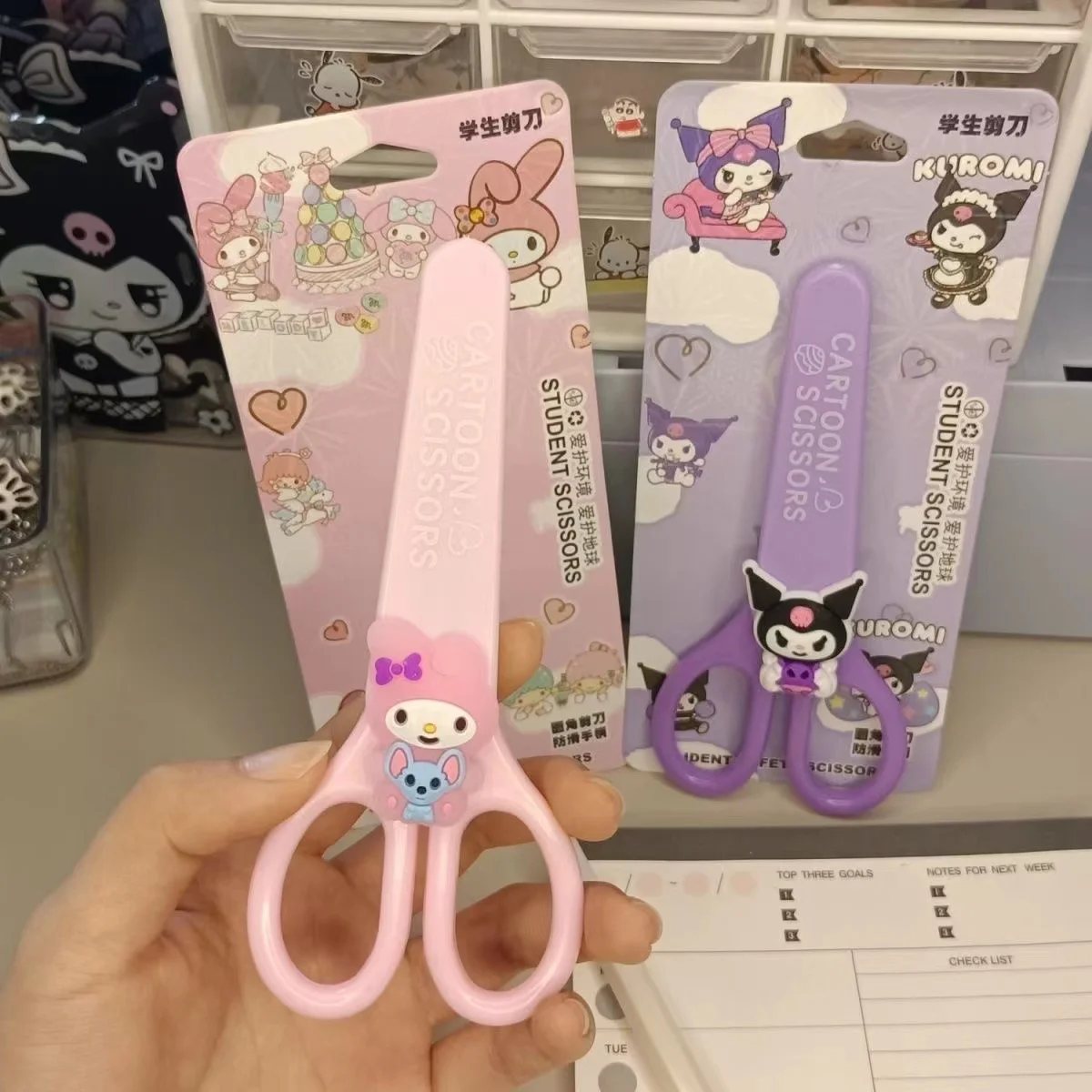 Sanrio Kuromi Cinnamoroll Melody Hand Made Scissors Kawaii Children Safety Silicone Shell Kid Stationery School Supplies Gift