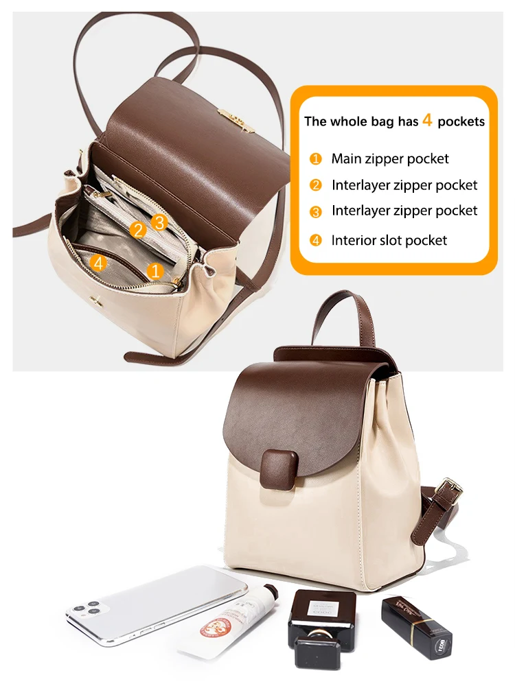 Zency Women\'s Small Backpack Split Leather Preppy Style Girls Stylish Schoolbag Multipocket Travel Satchel Campus Knapsack