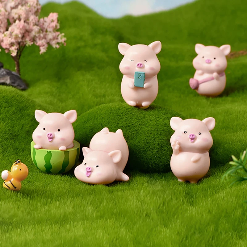 Mini Cute Pig Figurine Animal Model Moss Micro Landscape Home Decor Miniature Fairy Garden Decoration Accessories