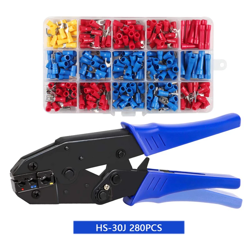 

HS-30J Wire Terminals Crimping Tool Set,Ratcheting Wire Crimper Insulated Butt Bullet Spade Fork Ring Connectors Crimper Kit