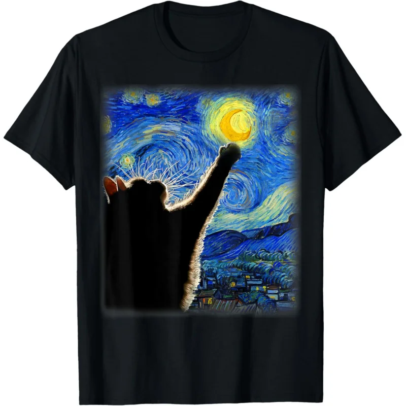 

Van Gogh Starry Night T-shirt-classic fit, cat lover/Mom/dad gift, black crew neck