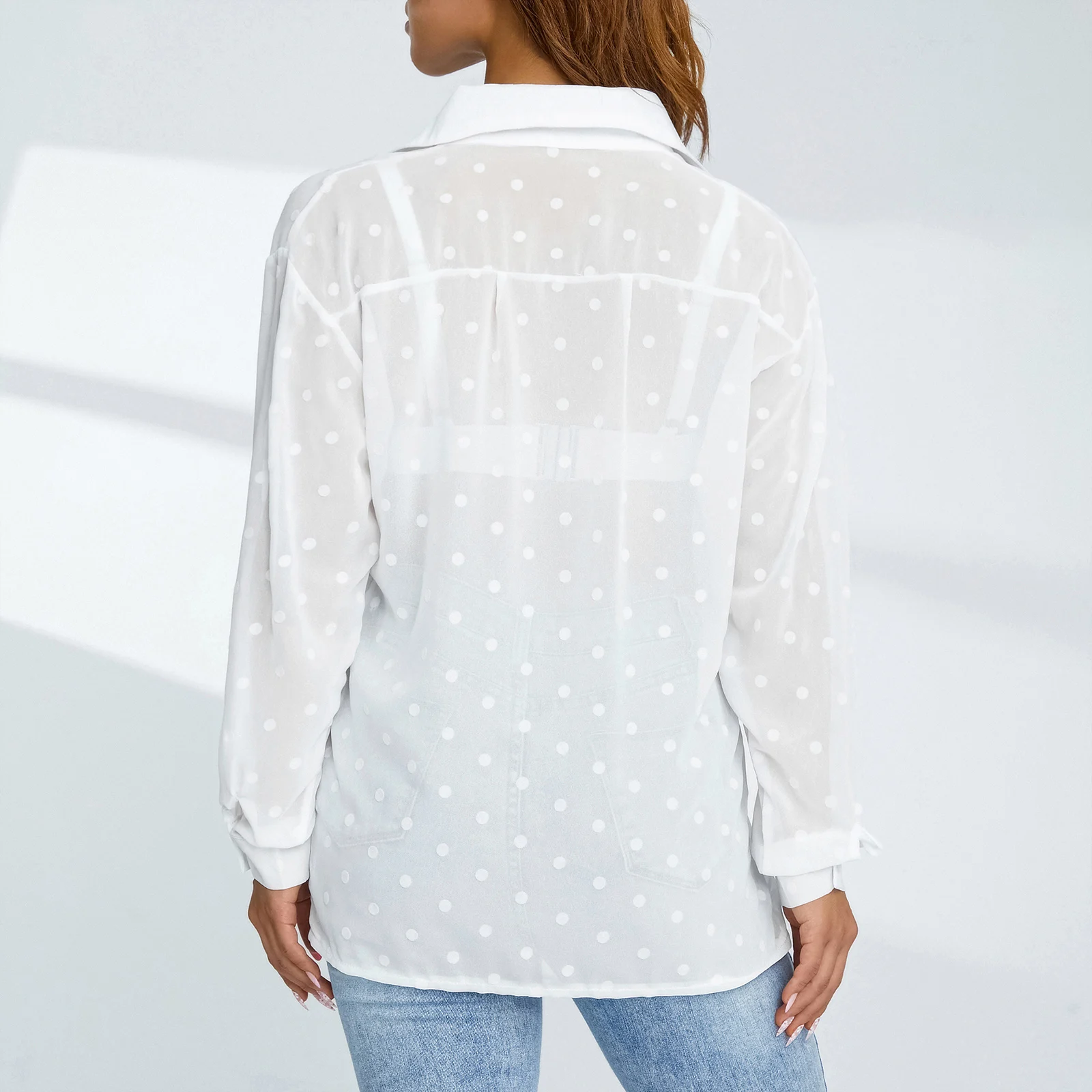 Рубашка женская в горошек, Элегантная Модная белая блузка с длинным рукавом, Офисная уличная одежда