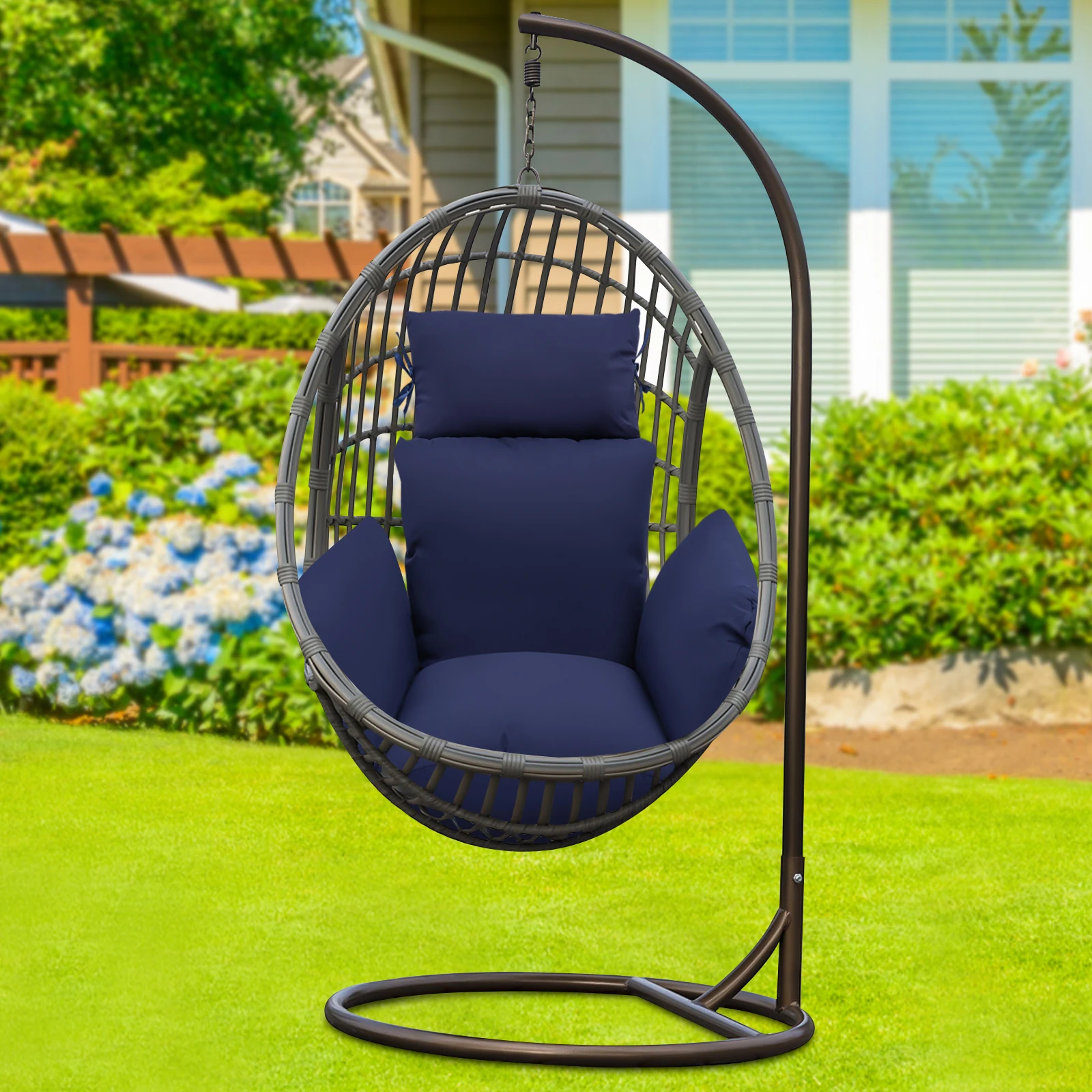 Bymaocar Navy Blue Elastic Single Cushion Suitable for Swings or Hanging Baskets, Thick & Detachable Seat Cushion with Headrest