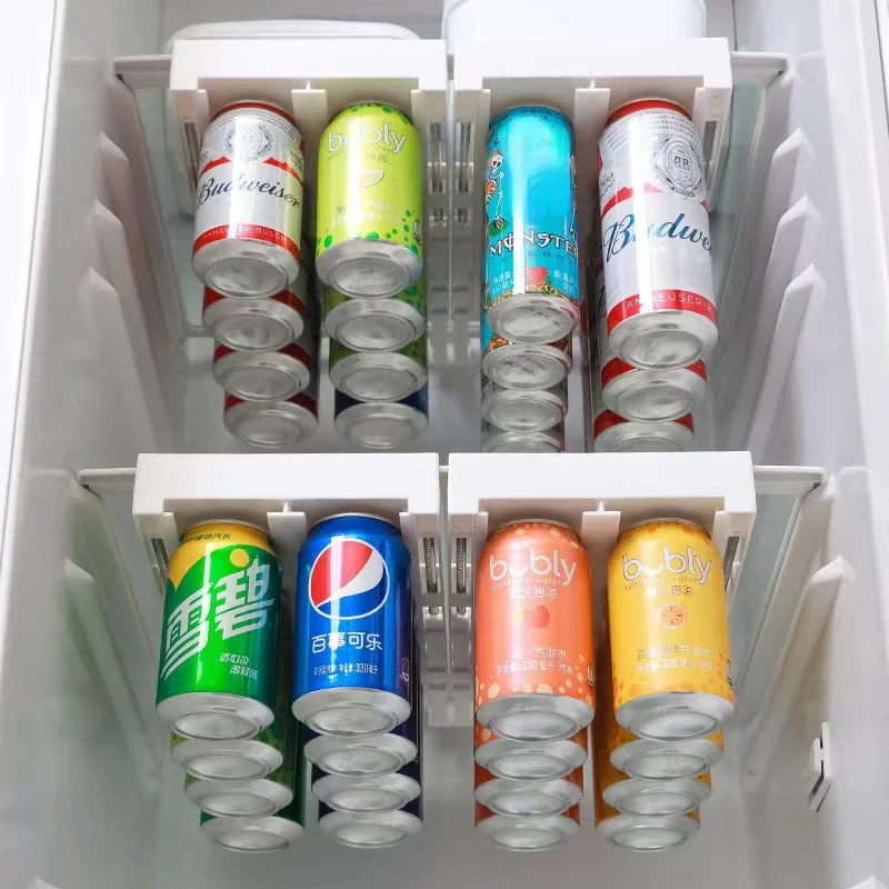 Refrigerator Storage Cabinet Drawer Soda Can Dispenser Beverage Rack Plastic Food Storage Rack for Refrigerator Cabinet Kitchen