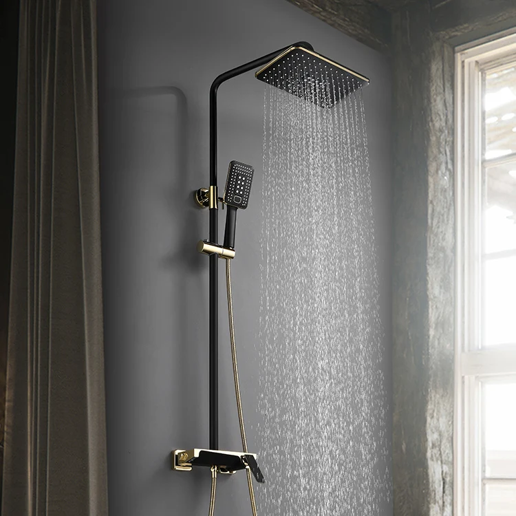 #￥New Unique Design High-end Wholesale Wall Mounted Rainfall Bath Shower and Faucet Brass Shower Sets