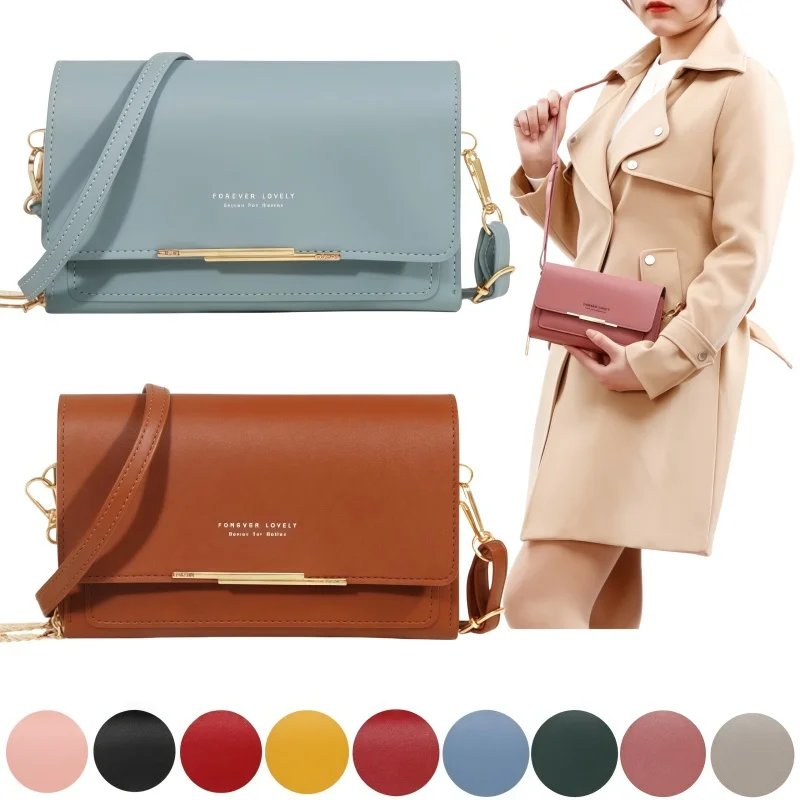 

Women Pu Leather Crossbody Bag Fashion Shoulder Bag Mobile Phone Bags Multi Pocket Card Holder Girls Purse Casual Female Handbag