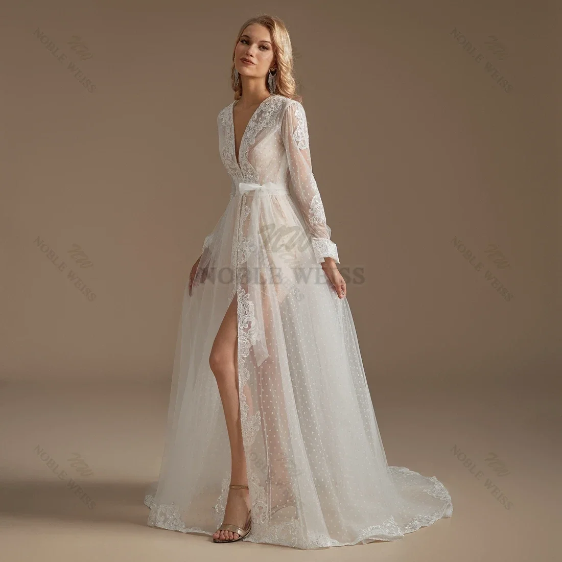 Dots Tulle Bridal Jacket Long Sleeves Wedding Coat Sweep Train Wedding Capes Wraps Bolero Jacket Lace Wedding Robe Tulle Shrugs