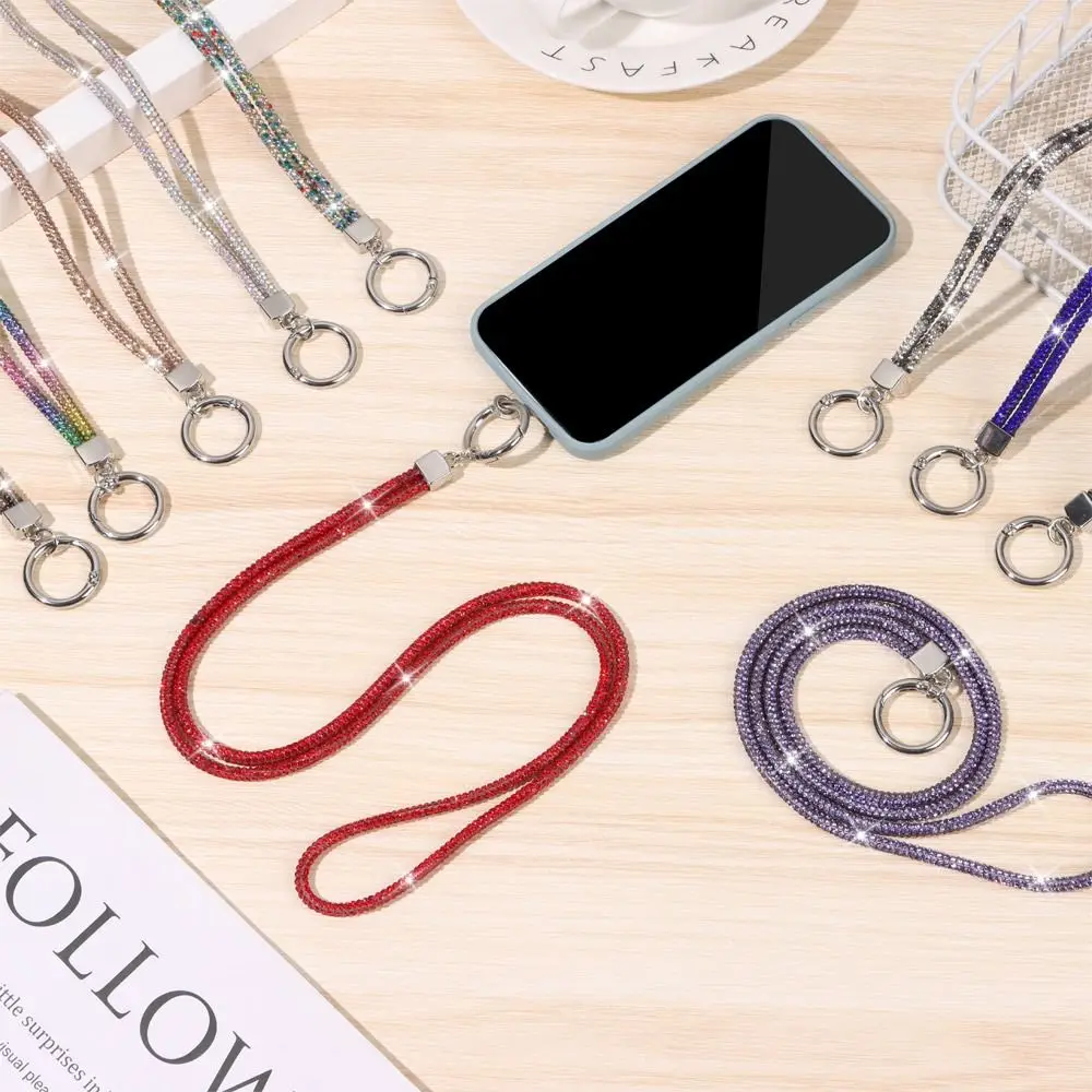 Luxury Bright Keychain Crystal Anti-lost Rope Rhinestone Phone Lanyard Wrist Straps Hanging Cord