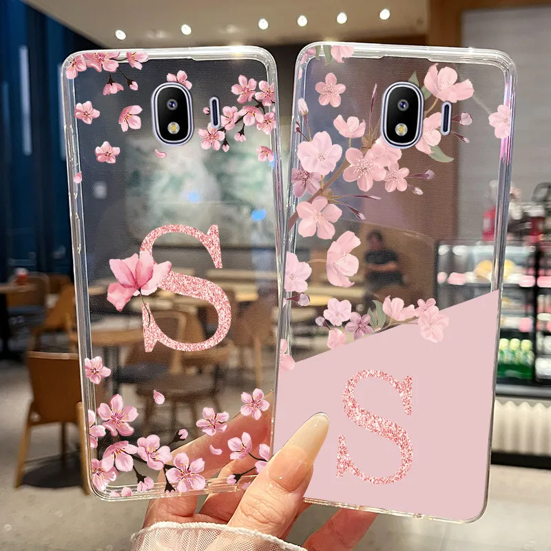 Phone Case For Samsung Galaxy J4 2018 Case SM-J400F SM-J400G Pretty Flower Letter Transparent Slim Soft Silicone Couple Cover