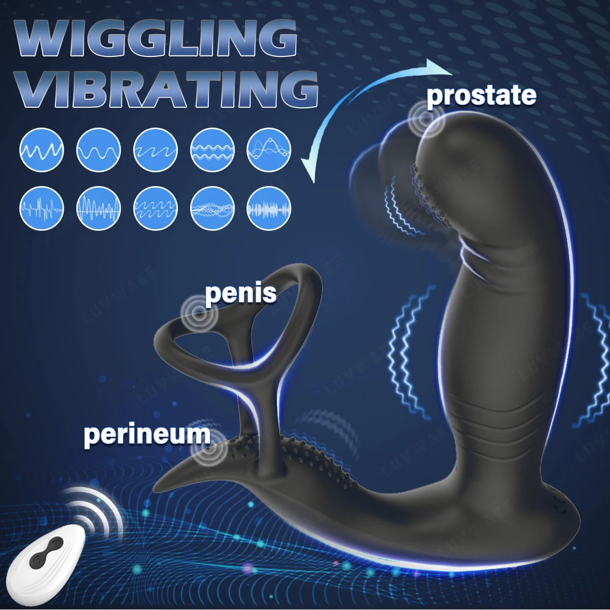 10 Wiggle Vibration Anal Plug Prostate Massager with Penis Ring Butt Plug Vibrator Perineum Stimulator Male Sex Toys for Men